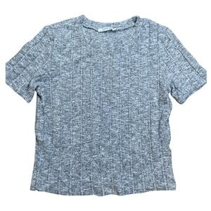 ZARA Trafaluc Ribbed Knit Crew Neck Short Sleeve Top Gray Women's Size Small